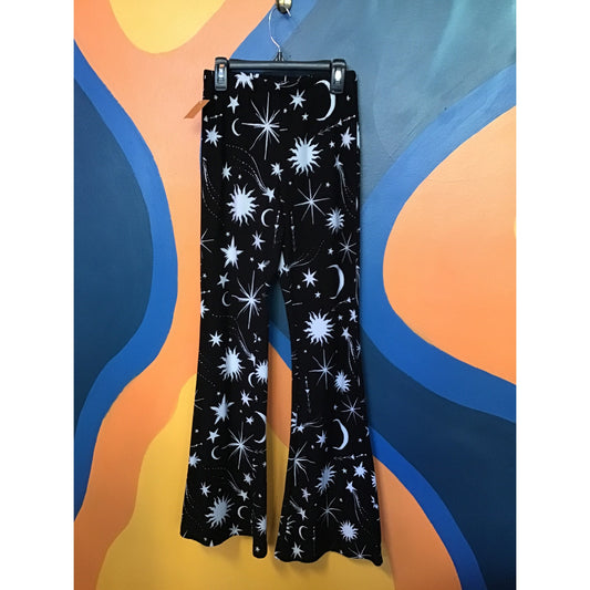 Forever 21 Celestial Print Flare Pants Stars Moon Sun Leggings Womens Size Small