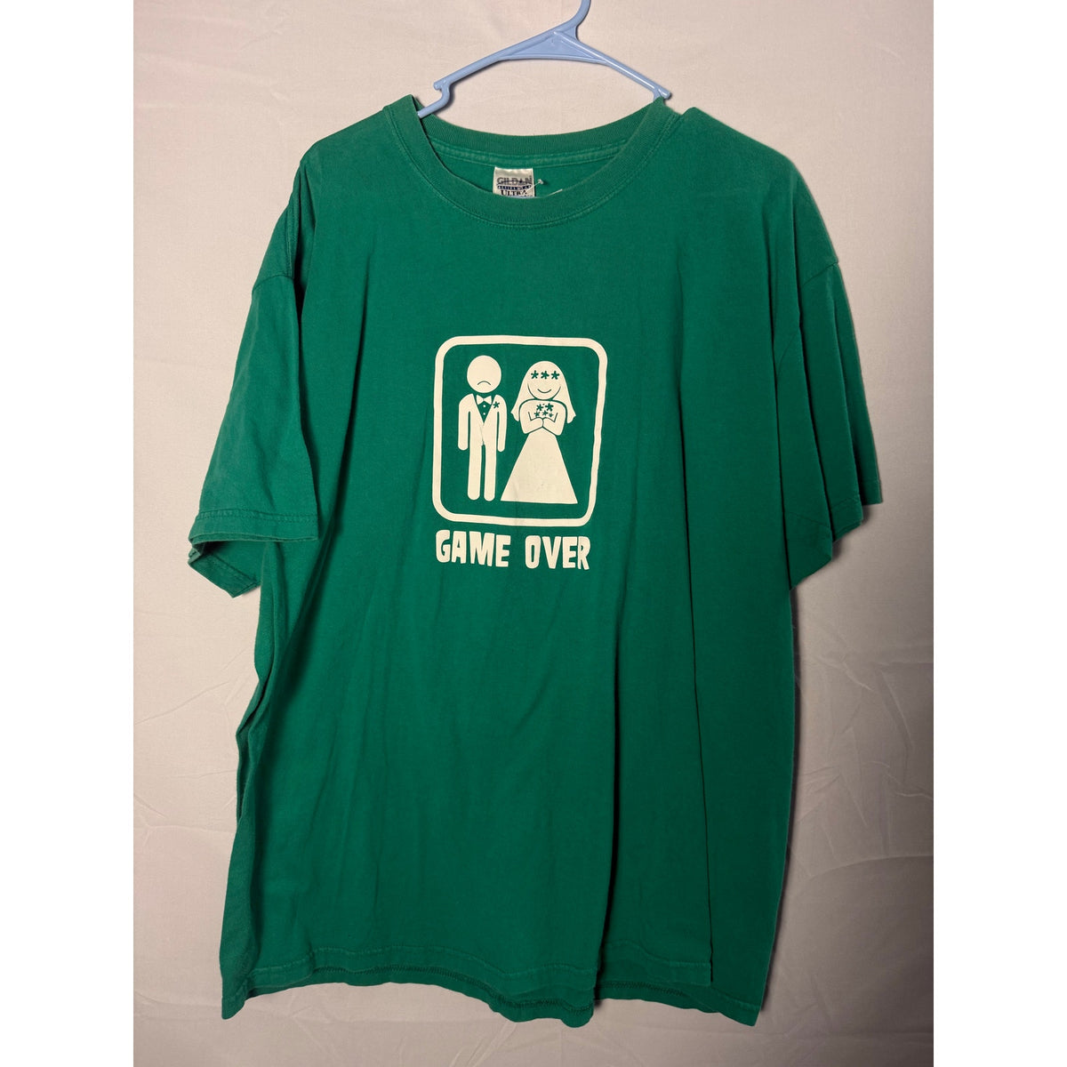 Gildan Game Over Wedding Tee Graphic Print Green Shirt Men's Size XL