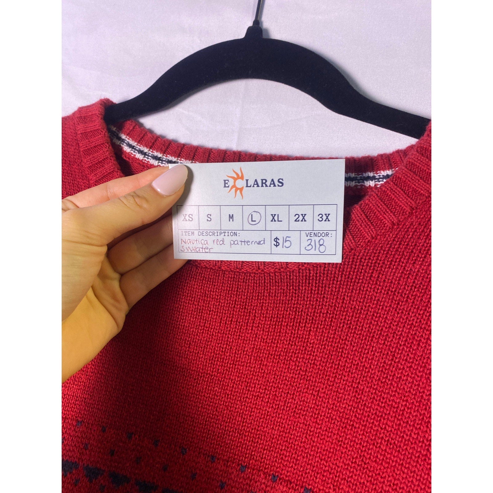 Vintage 90s Nautica Red Chunky Cotton Christmas Snowflakes Sweater Mens Large