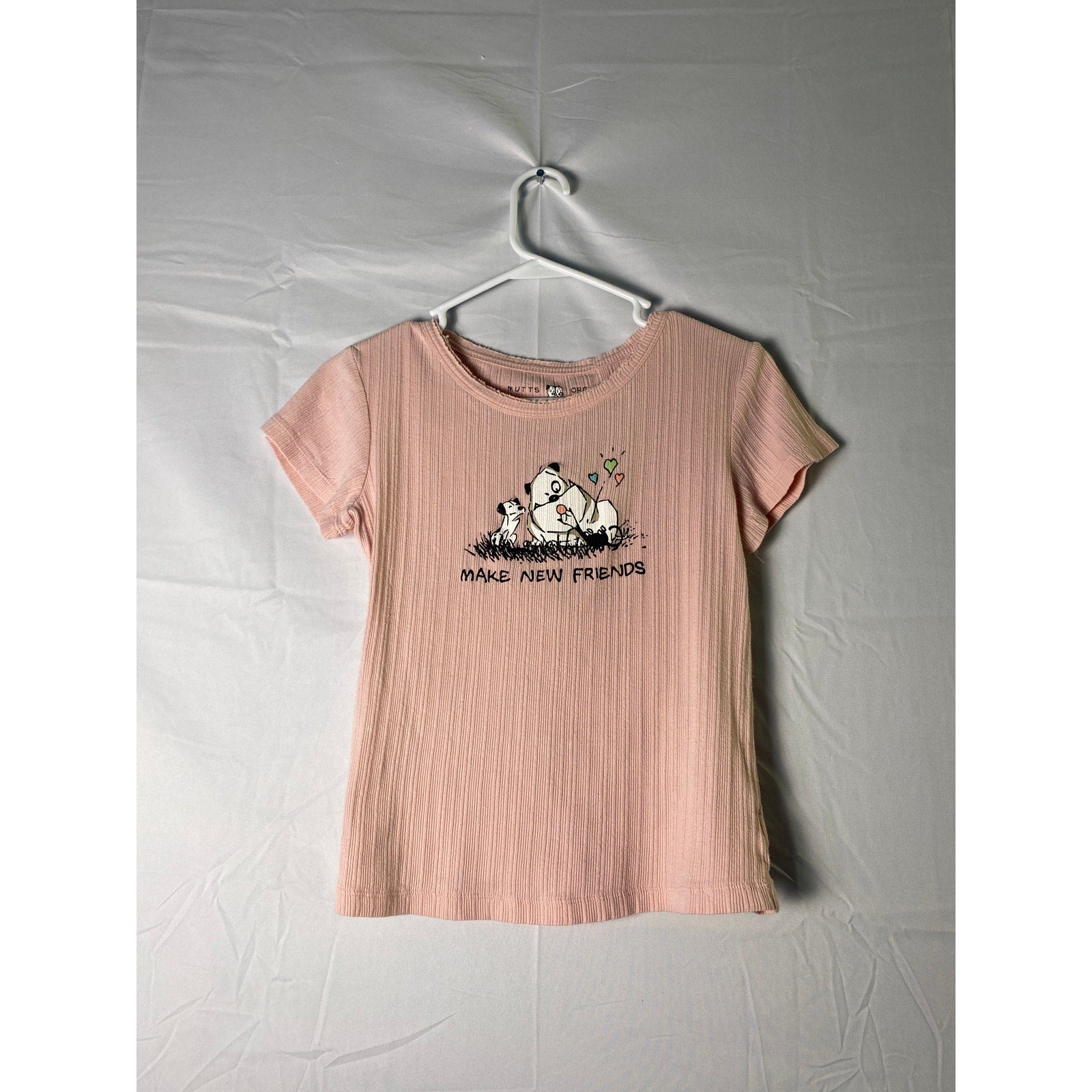 Y2K Mutts Organic Make New Friends Pink Textured Baby Tee Shirt Women's Small