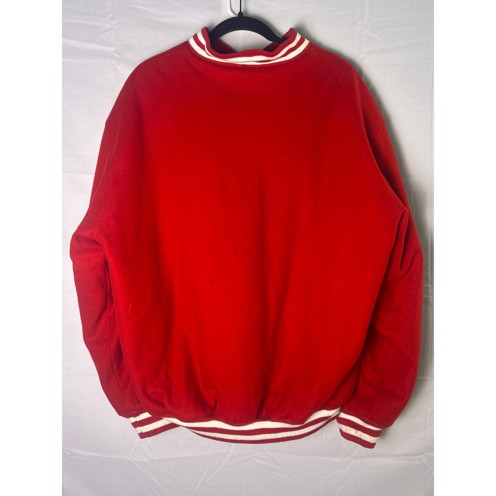 Vintage Red White Button Down Varsity/Bomber Jacket Wool Blend Men's Size XL