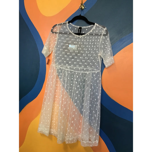 Agnes & Dora Short Mesh Babydoll Dress Ivory Polka Dot Women's Size Small
