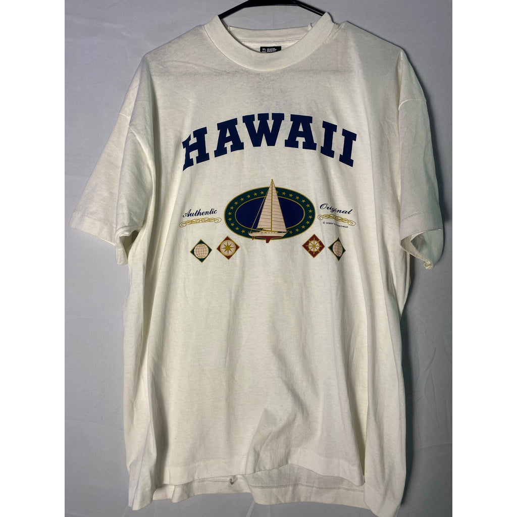 Hawaii Nautical Travel Tourist Vacation Graphic Print White Shirt Men's Size XL