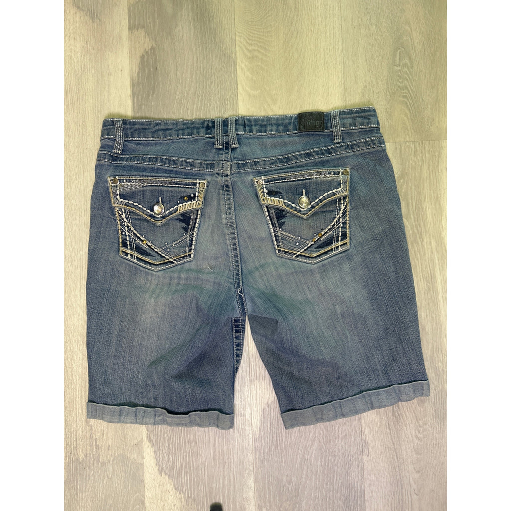 Y2K Love Indigo Blue Denim Jean Shorts Casual Cuffed Women's Size 14