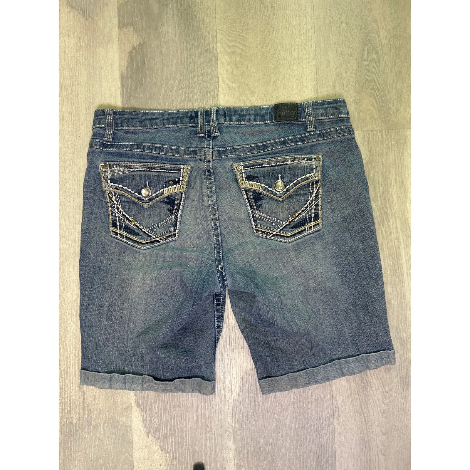 Y2K Love Indigo Blue Denim Jean Shorts Casual Cuffed Women's Size 14