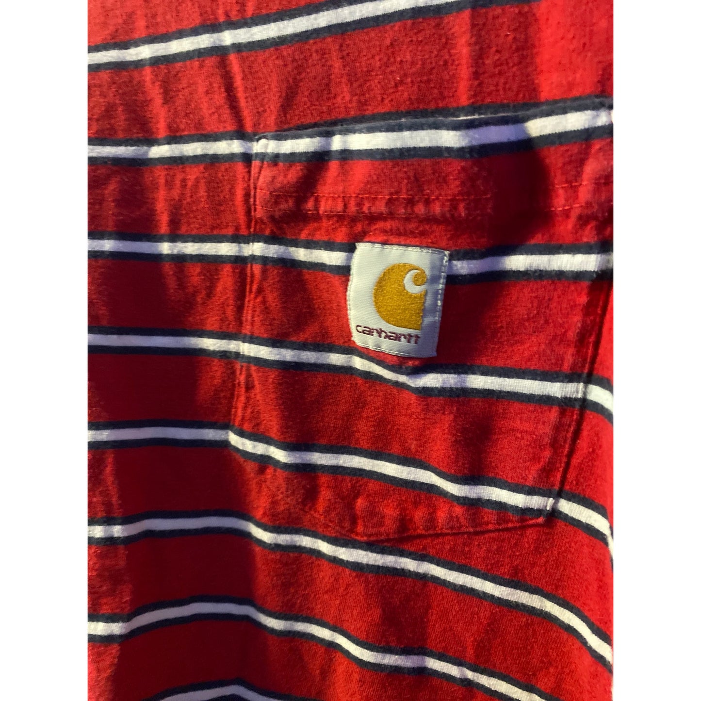 Carhartt Red White Black Striped Chest Pocket Logo Shirt Men's Size XL