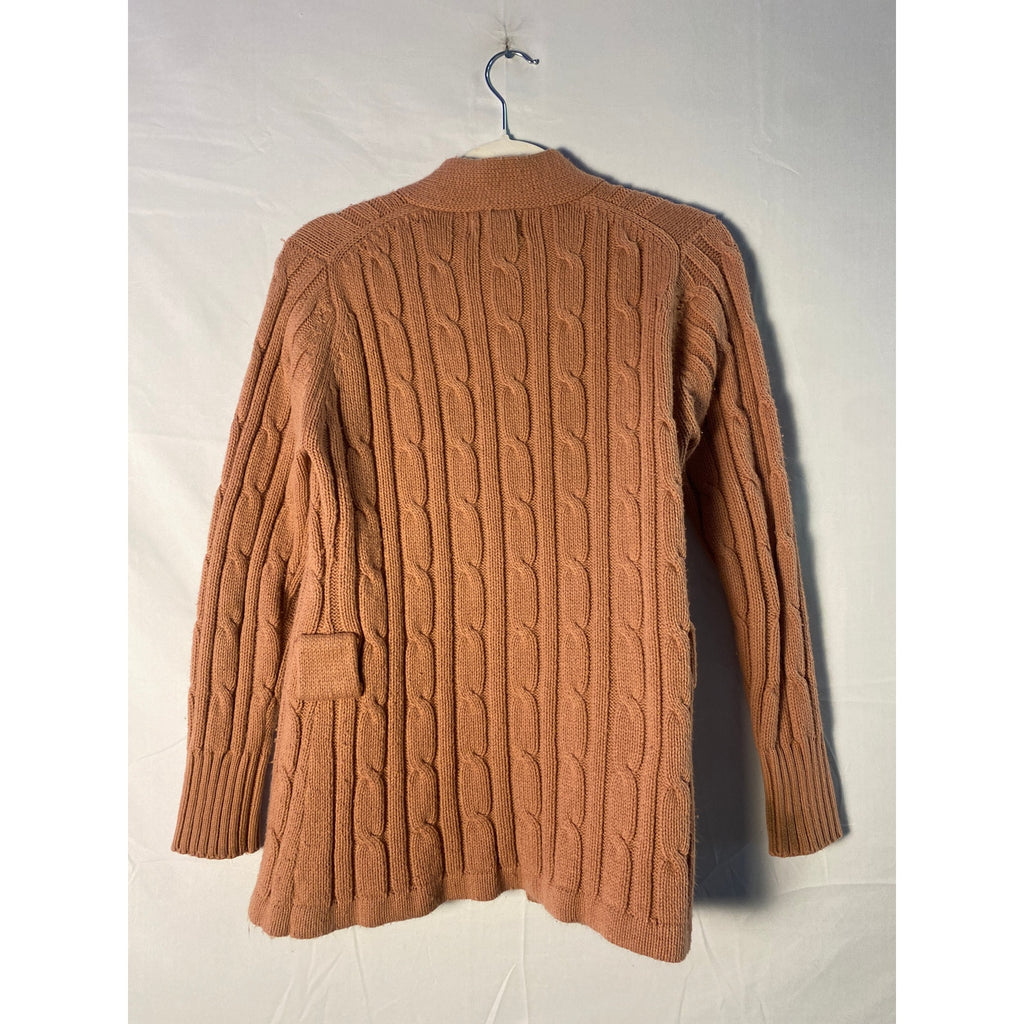 Vintage 60s-70s Blocks Indiana Orange Open Front Knit Cardigan Sweater Large