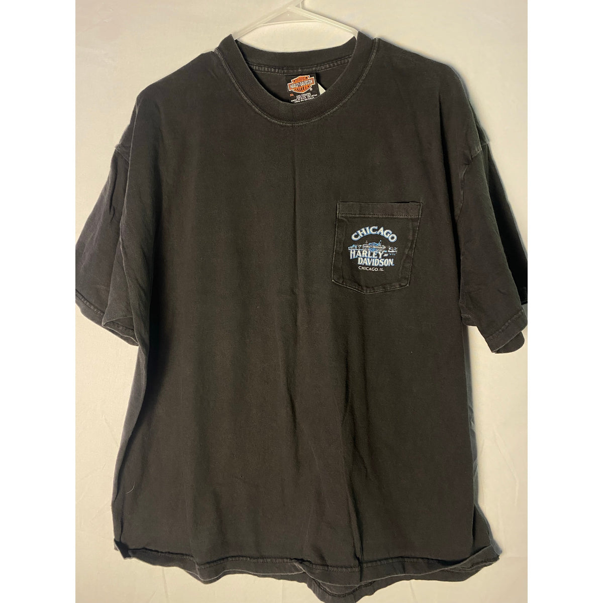 Harley Davidson Chicago, IL Graphic Print Pocket Tee Black Shirt Men's Size XL