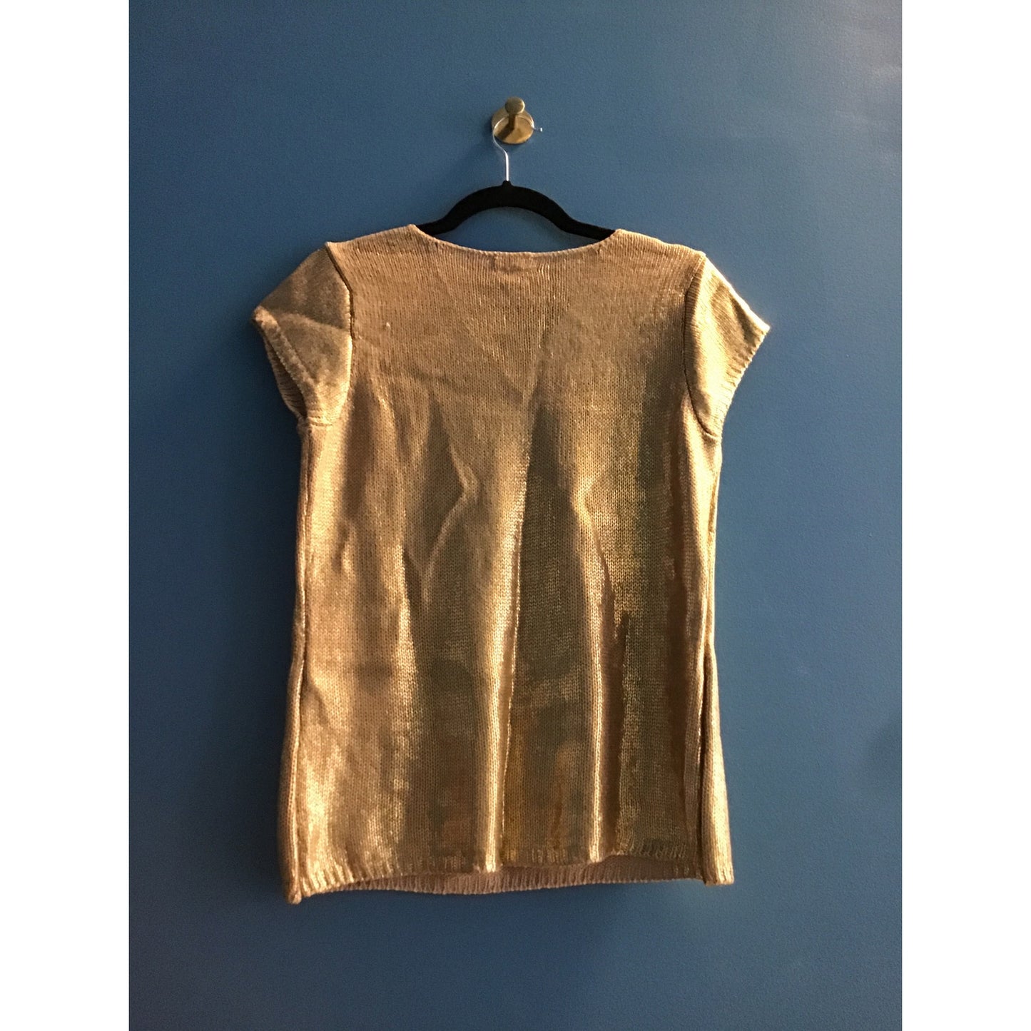 Worthington Round Neck Short Sleeve Gold Pullover Knit Sweater Womens Size Large