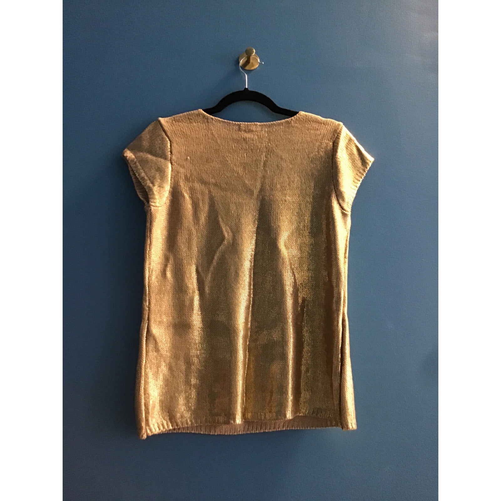 Worthington Round Neck Short Sleeve Gold Pullover Knit Sweater Womens Size Large