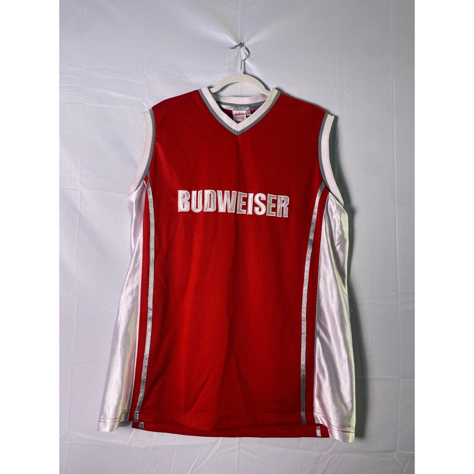 BUDWEISER Official Shirt Sleeveless Jersey Thick Red DBL Mesh Bud Embroidered L