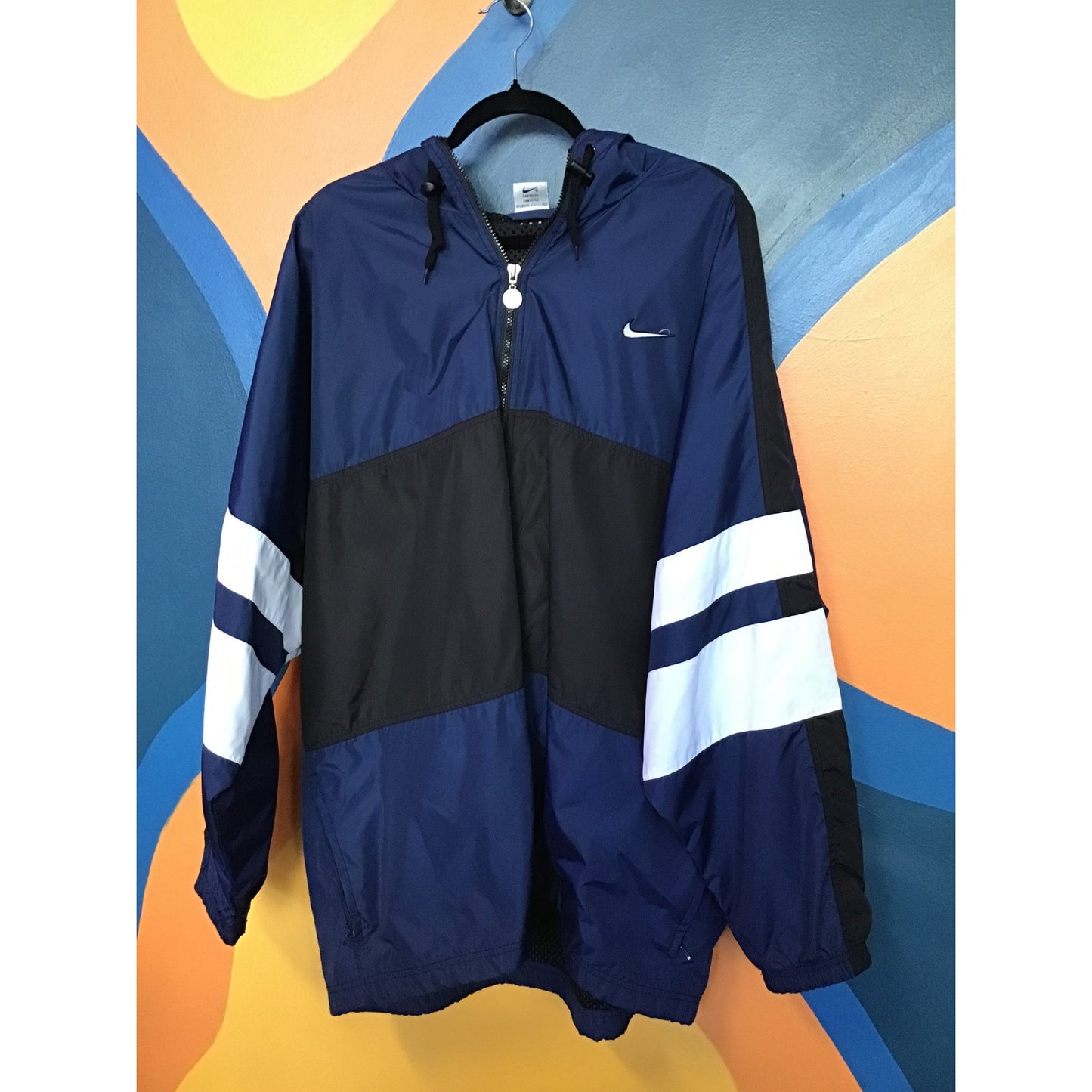 90s NIKE Jacket Football USA Soccer Hooded Coat Windbreaker Blue Full Zip XL