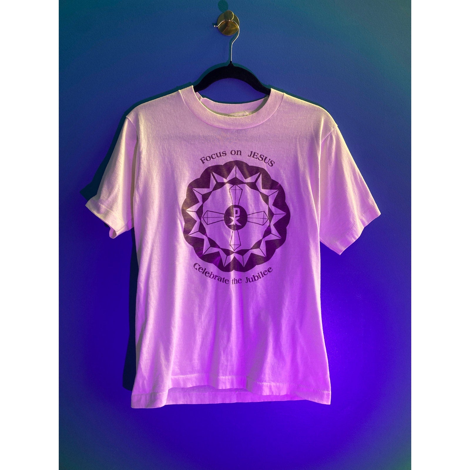 Vintage 90s Focus on Jesus Celebrate the Jubilee Print White T-shirt Mens Medium
