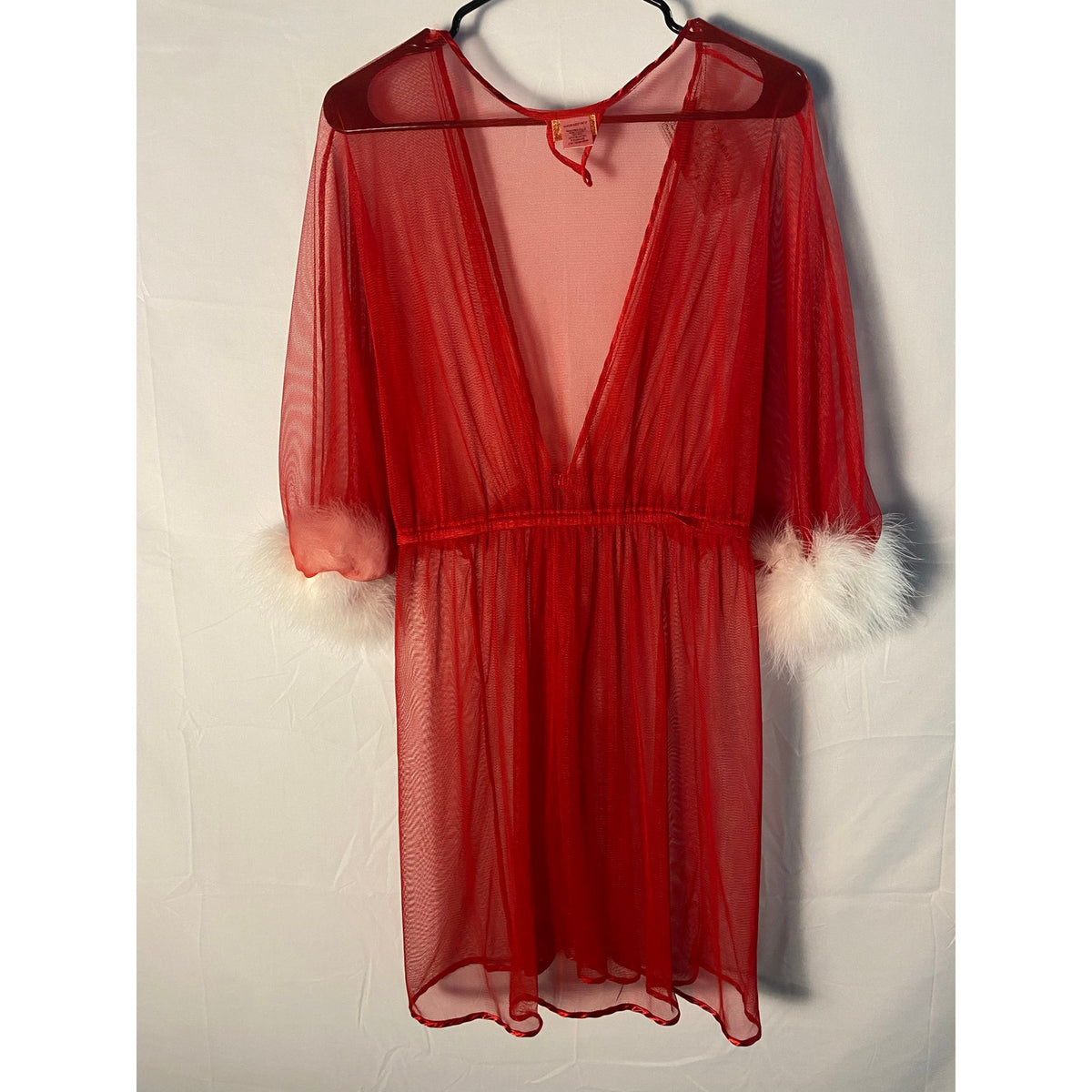 Cinema Etoile Sexy Santa Red Deep V-neck Holiday Marabou Robe White Fur Hem
