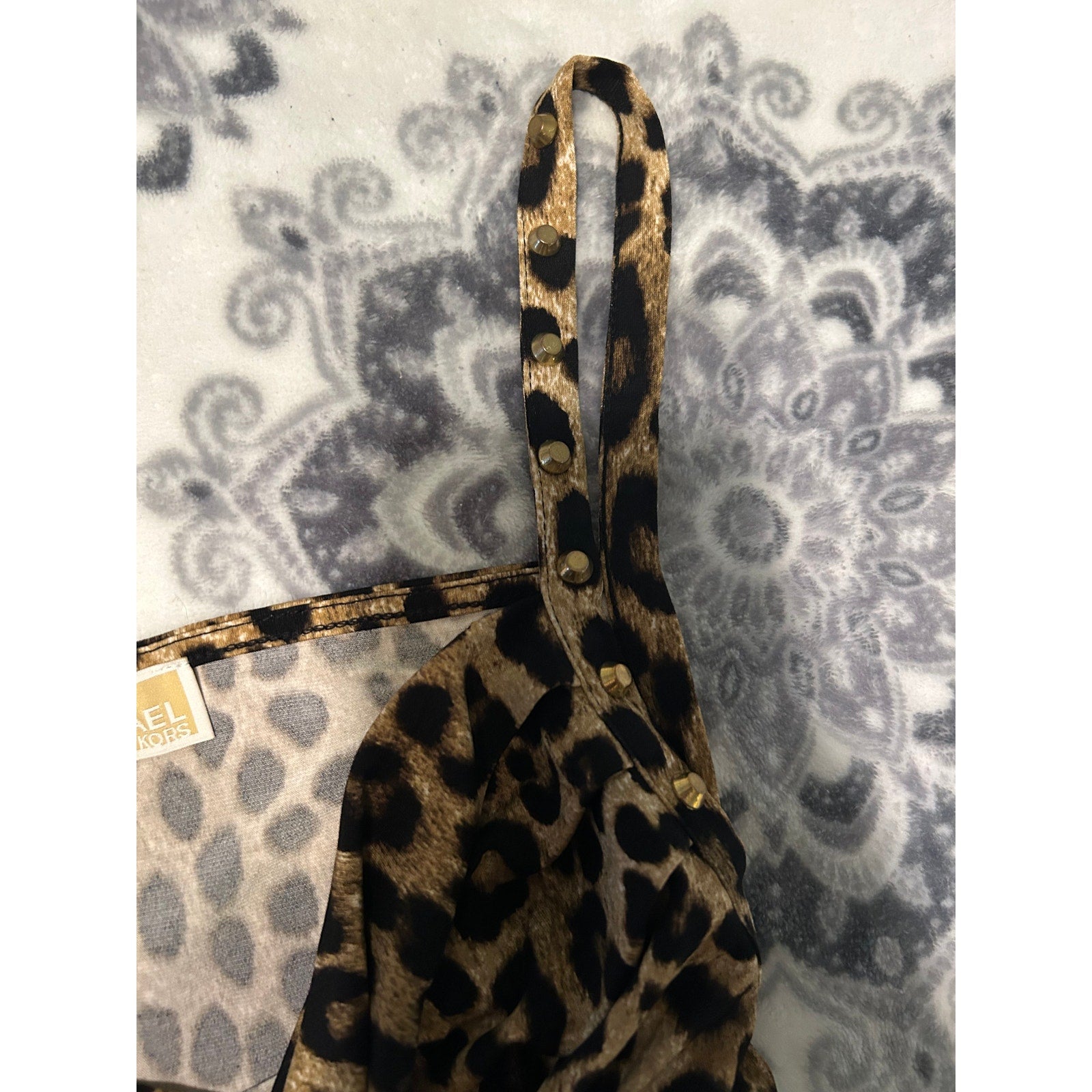 Vintage Michael Kors Tank Top Leopard Print Cowl Neck Sleeveless Brown Small