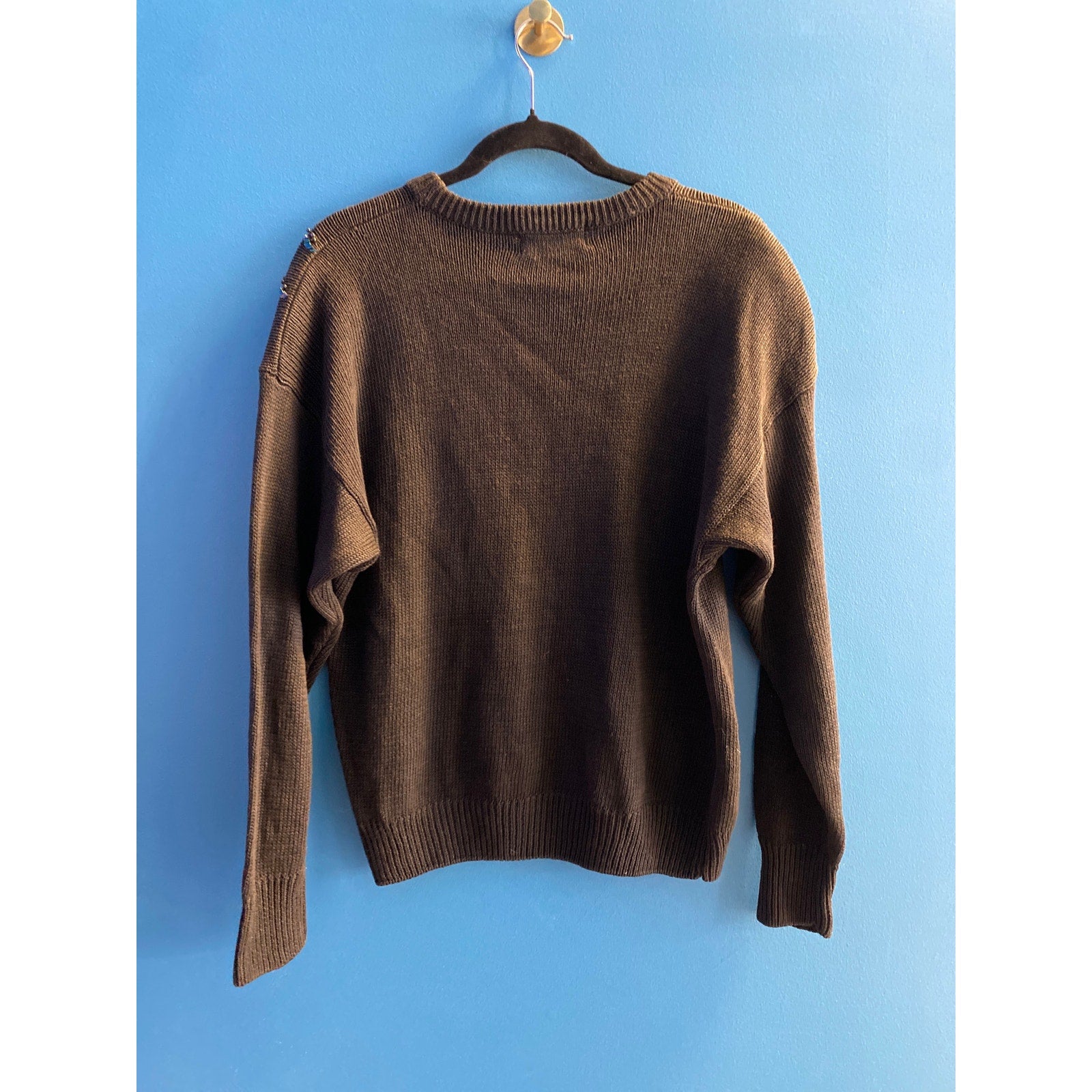 Vintage Sarit Black Floral Beaded Crew Neck Sweater Women's Size Large