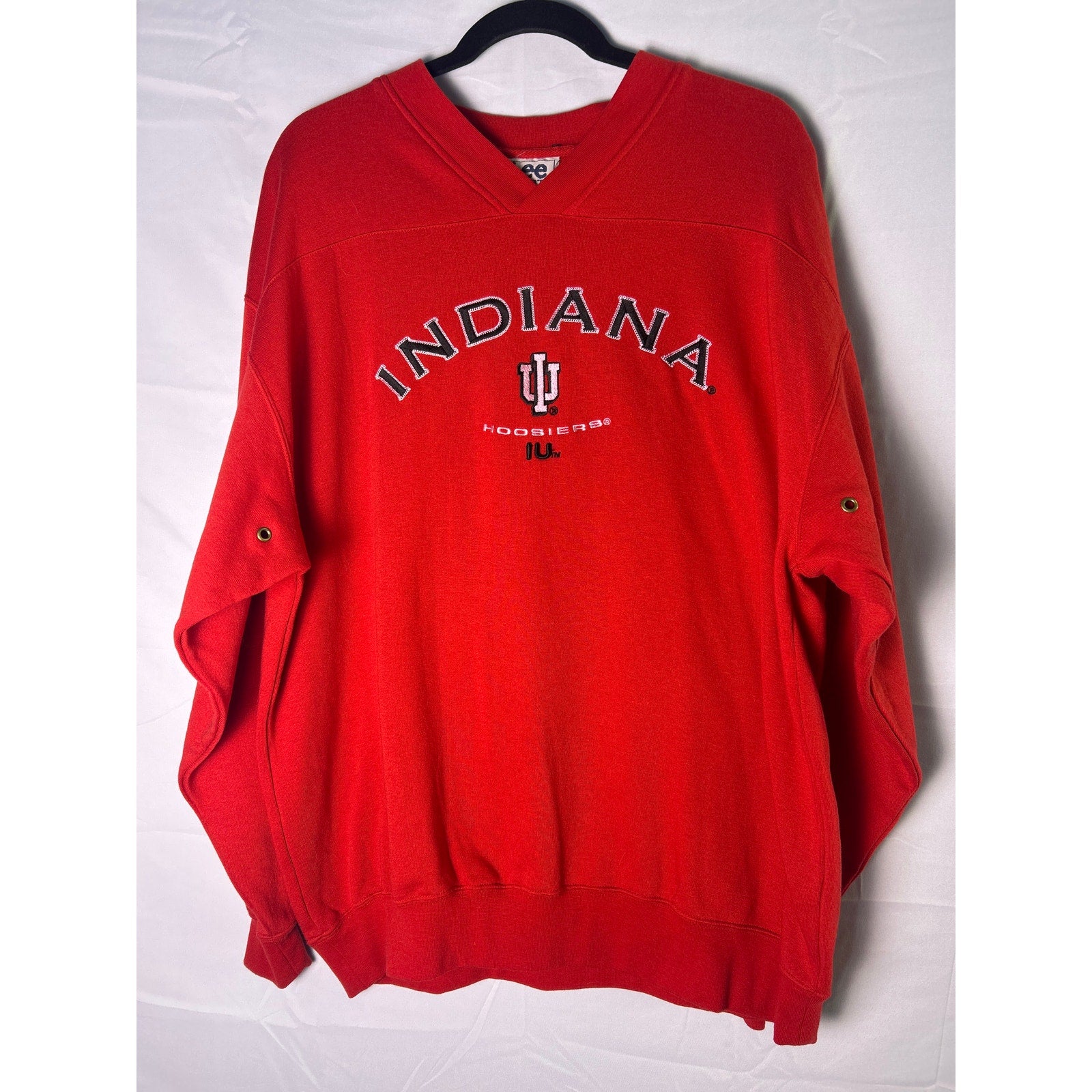 Lee Sport Embroidered INDIANA Hoosiers V-neck Red Pullover Sweatshirt Mens Large