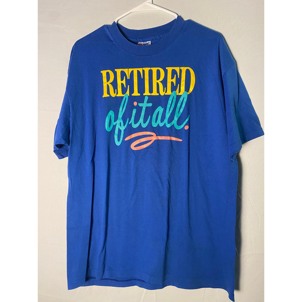 Vintage Hanes Retired of it All Graphic Print Blue T-shirt Men's Size XL