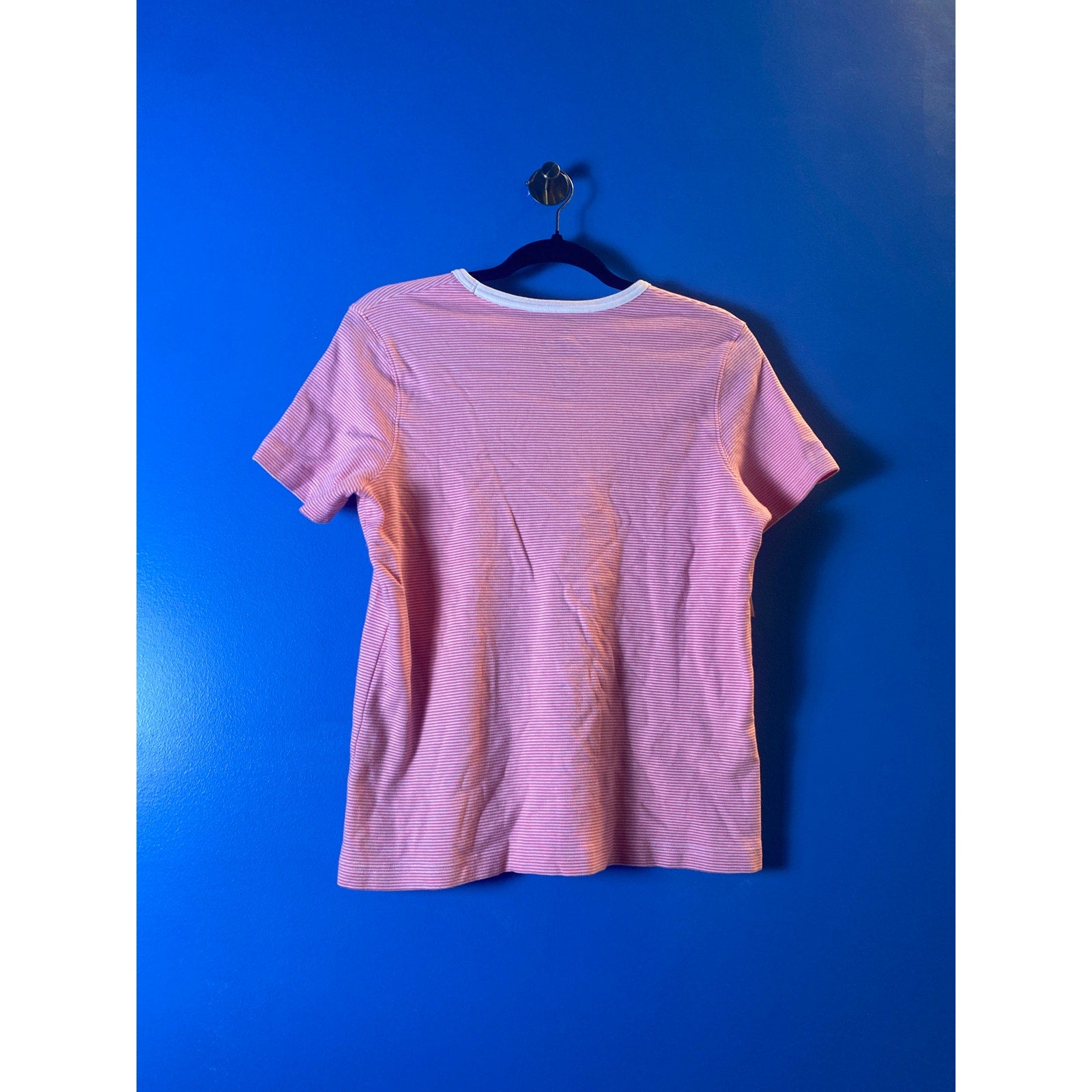 Retro 2000s Pink White Striped T-Shirt w/ Beaded Palm Tree Women's Size Large