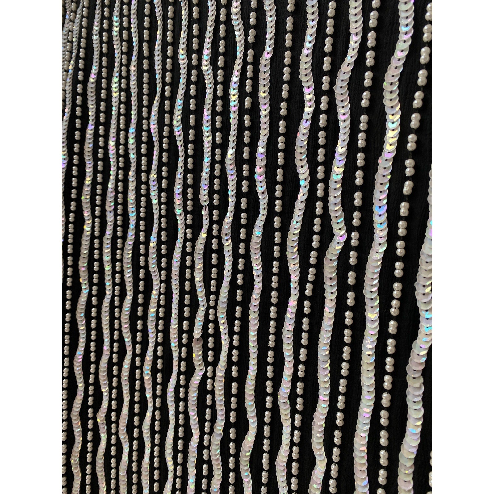 Vintage 80s Stenay Black White Silk Sequins Beaded Shirt Women's Size Large