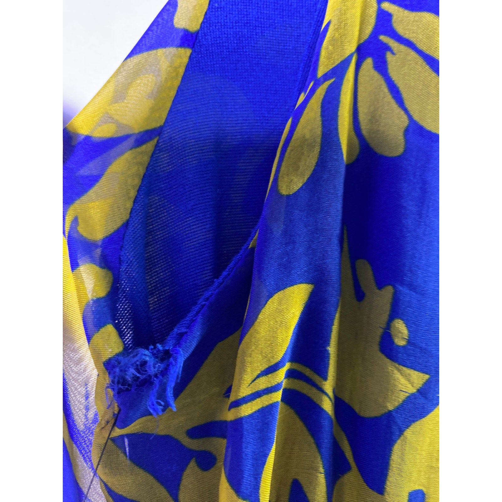 Rosemarine Blue Yellow Floral Silk Viscose Sleeveless Tie Waist Maxi Dress Large