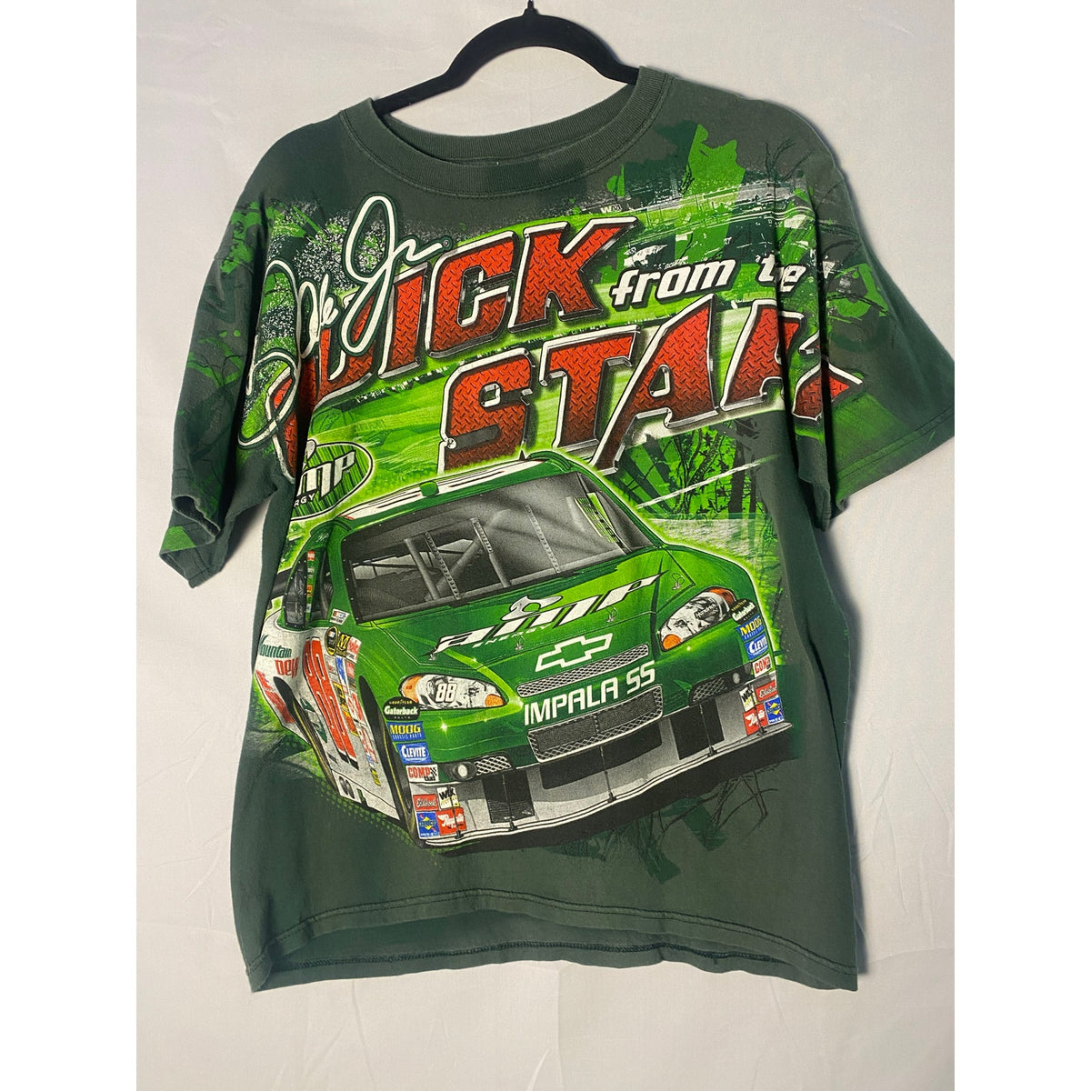 Chase Authentics Dale Jr Mountain Dew NASCAR Racing Green Graphic T-shirt Medium