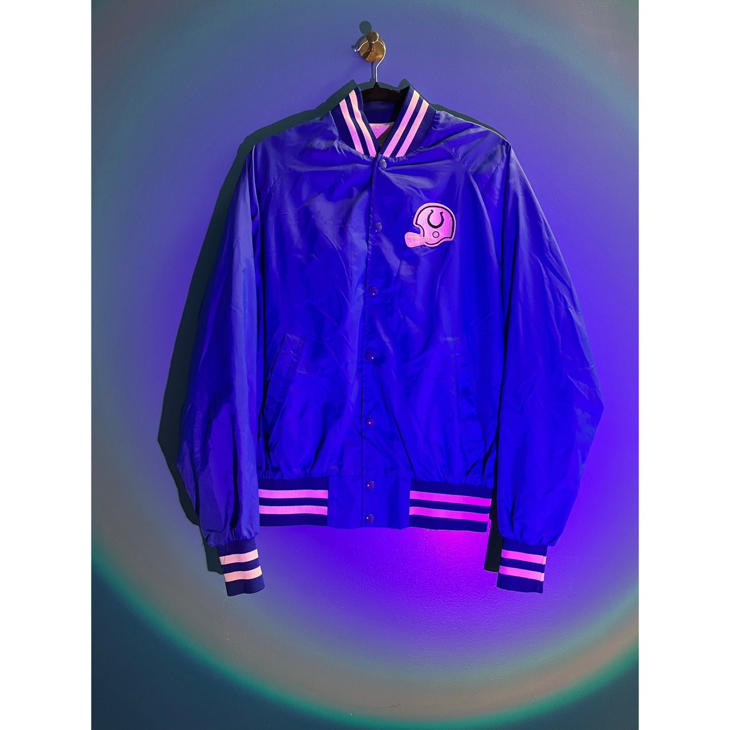 Active Generation Button Up Colts Satin Bomber Jacket Men's Size Large