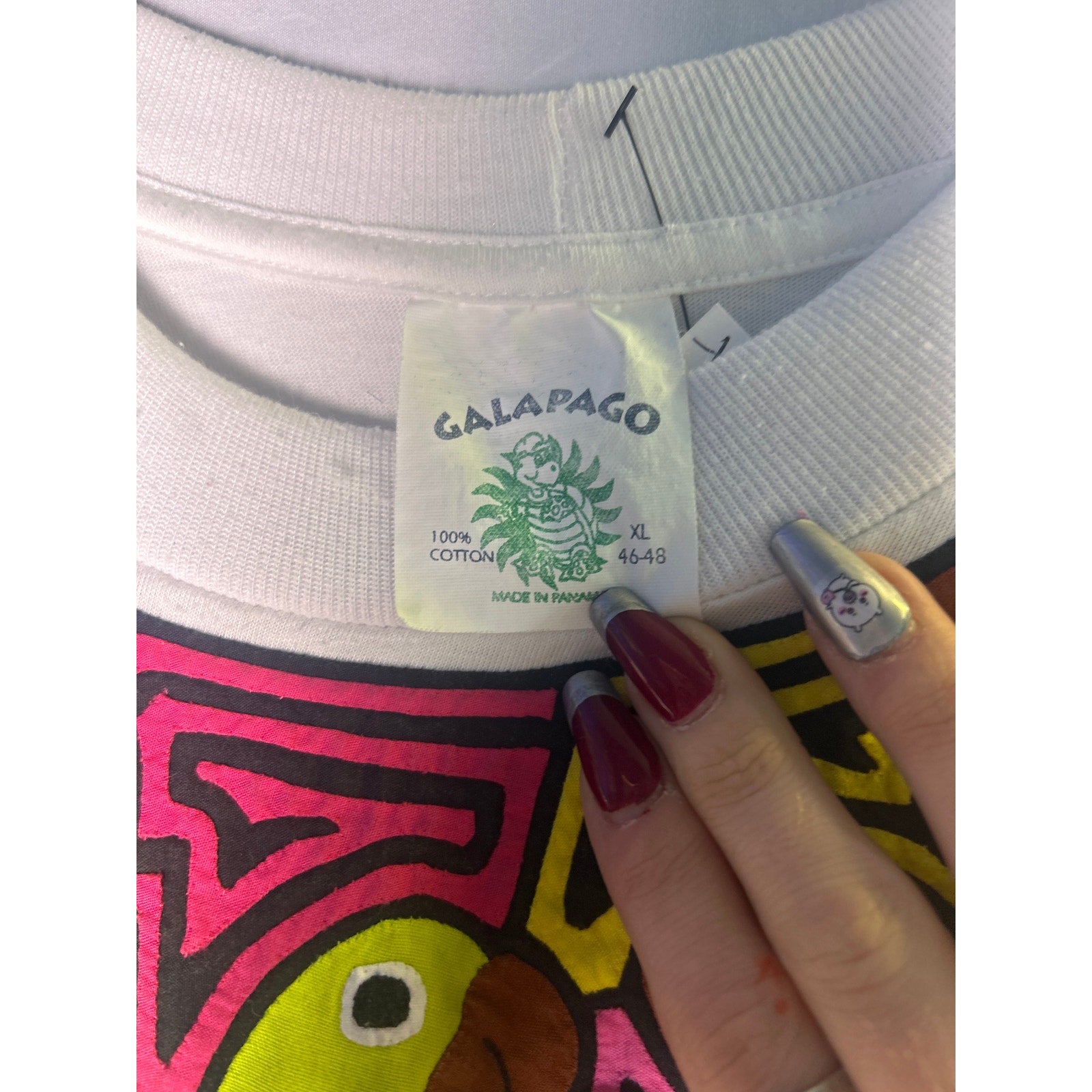 Vintage 90s Galapago Crazy Bird Leaves Design Print White T-shirt Men's Size XL