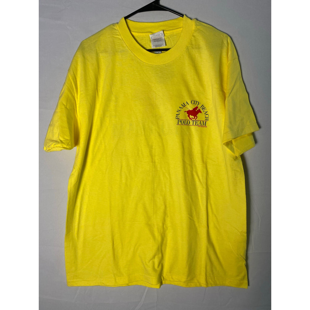 Hanes Panama City Beach Polo Team Graphic Print Yellow Shirt Men's Size Large