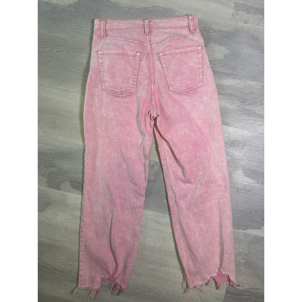 Wild Fable Women's High-Rise Straight Jeans Pink Denim Cut Off Hem Womens Size 4