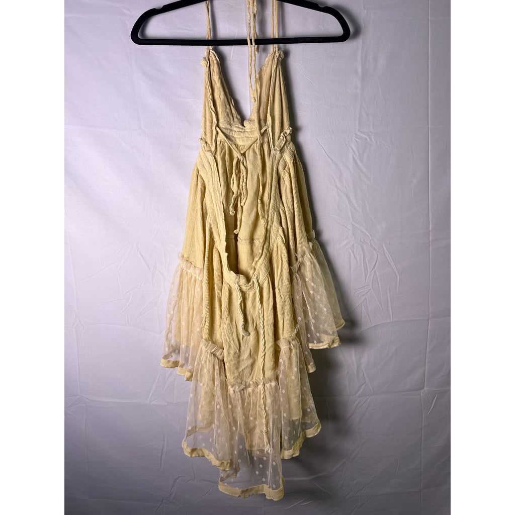 Boutique Vintage Inspired Ruffle Tiered Cream V-neck Hi-Low Dress Womens Medium