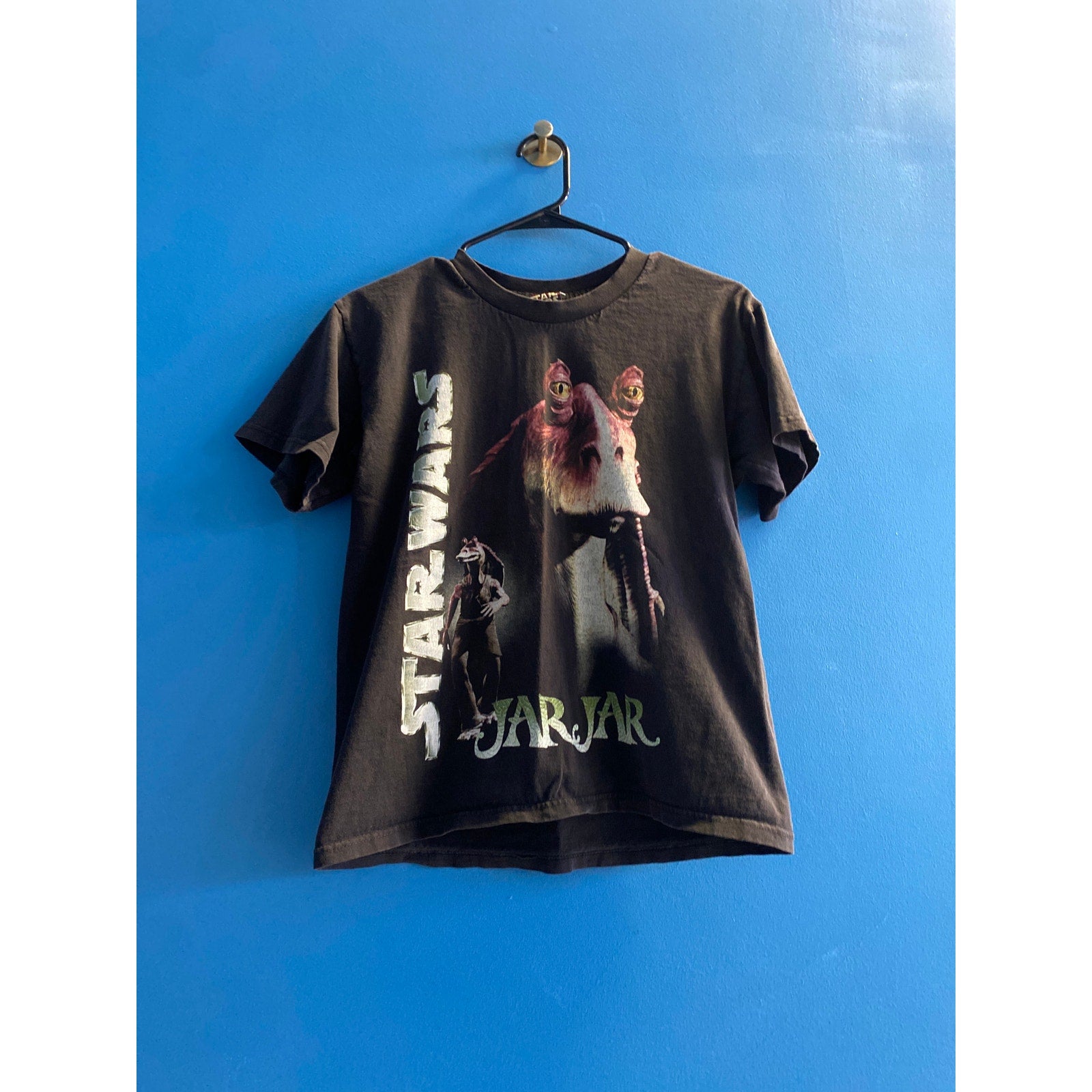 Vintage Star Wars Jar Jar Binks Phantom Menace Episode 1 Youth Black Shirt XL