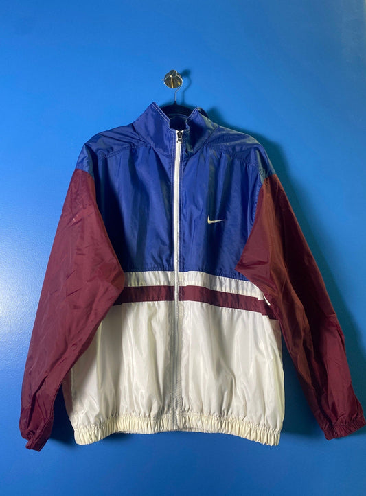 Vintage Nike Lightweight Zip Up Nylon Windbreaker Jacket Red Blue White Large