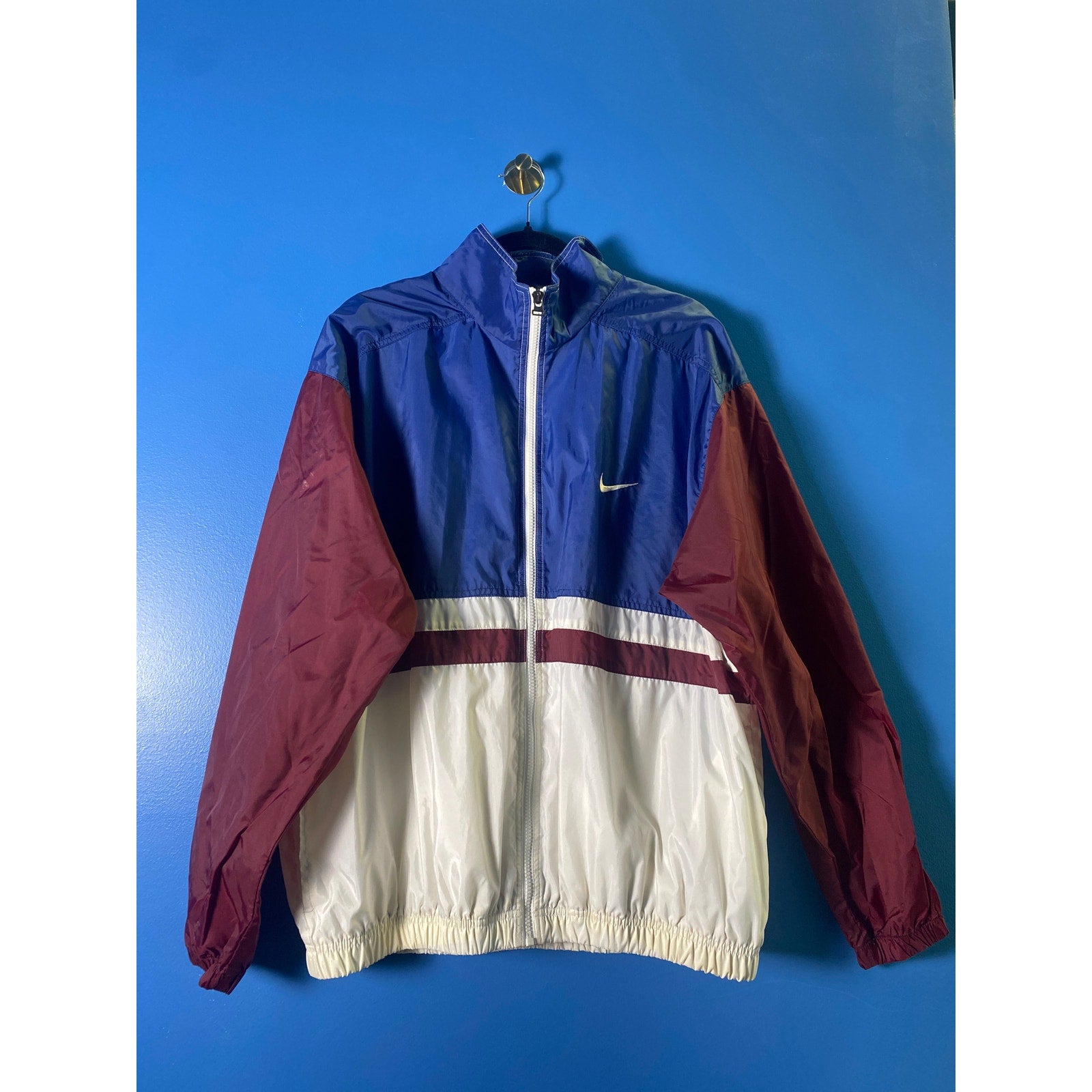 Vintage Nike Lightweight Zip Up Nylon Windbreaker Jacket Red Blue White Large