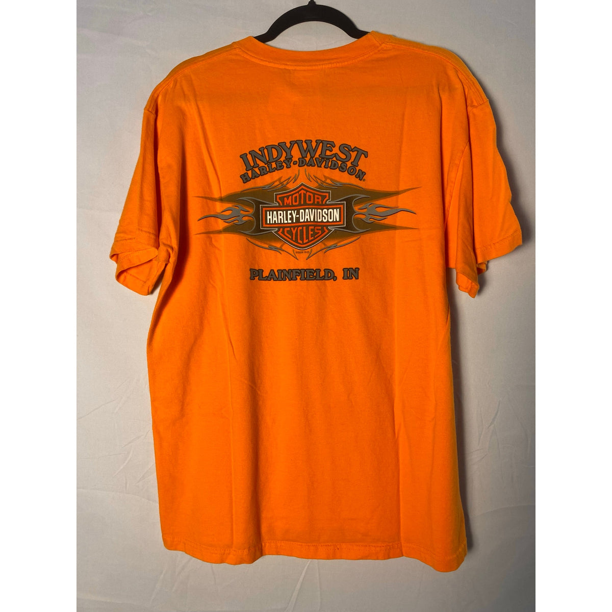 Harley Davidson Since 1903 IndyWest Plainfield, IN Graphic Orange Shirt Large