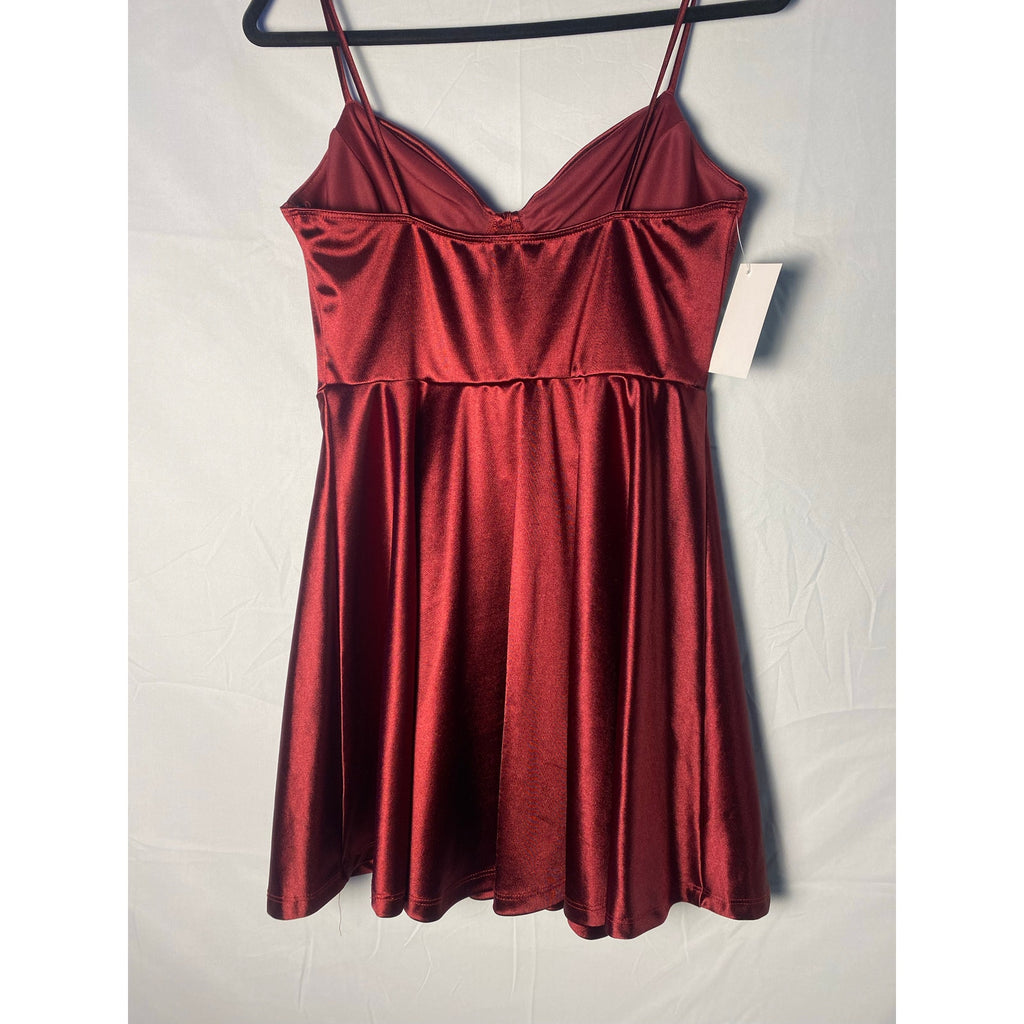 Stretch Satin Corset Mini Dress Maroon Red Women's Large Party Formal Sweetheart