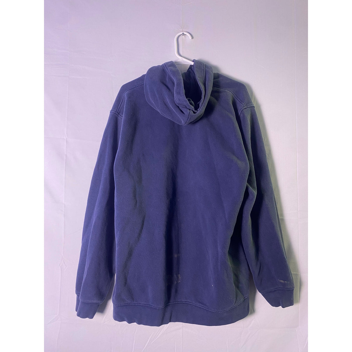 Y2K Nike Swoosh Logo Graphic Print Pullover Hoodie Navy Blue Men's Size Large Faded Paint Grunge