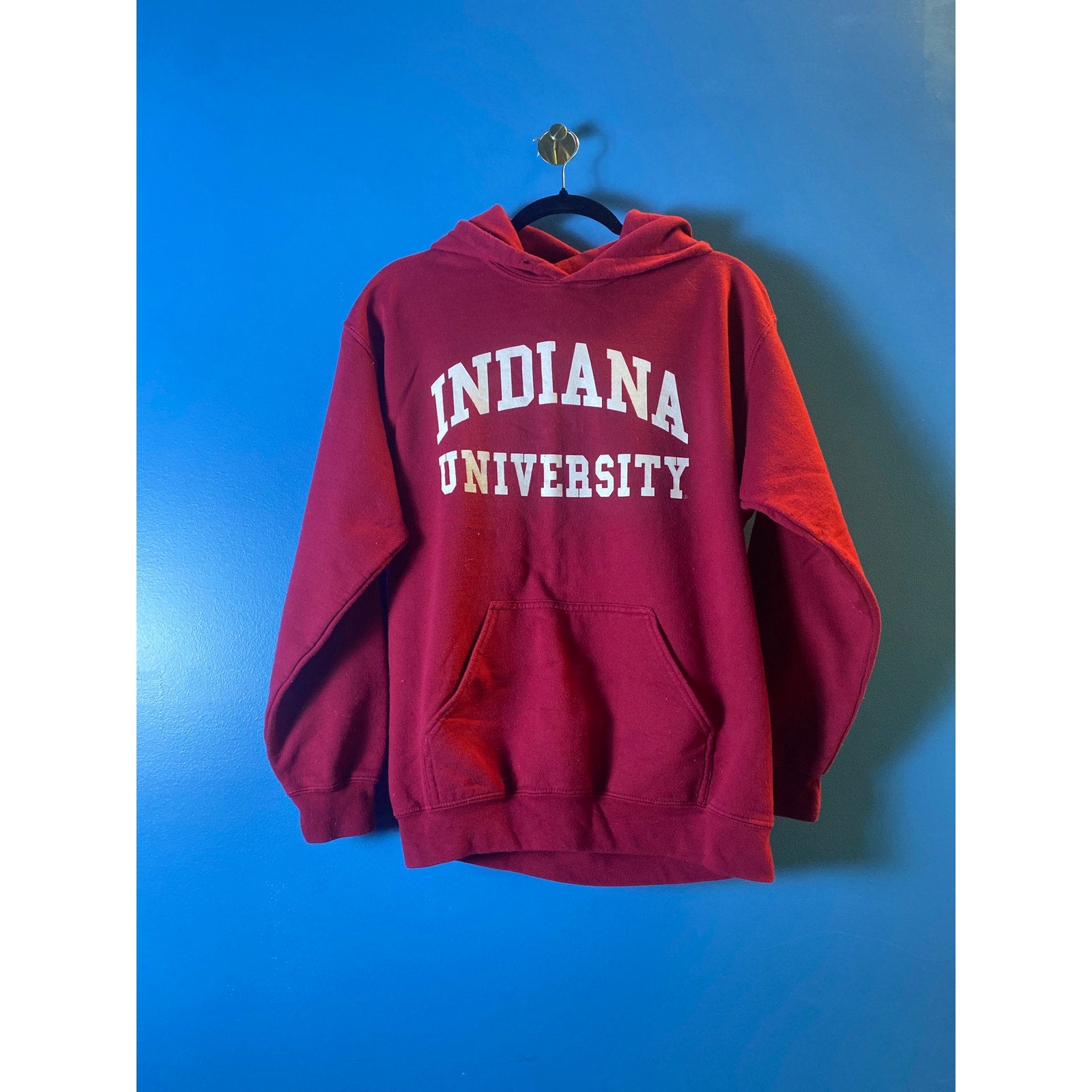 IU INDIANA UNIVERSITY Graphic Print Red Hoodie Sweatshirt Men's Size XL?