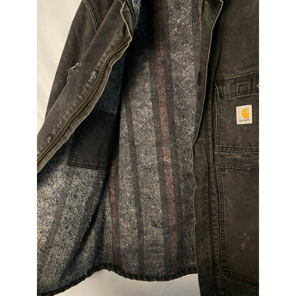 Carhartt Mens Gray Heavy Zip-Up Coat w/Frayed Edges