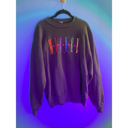Vintage Mickey Mouse Sweatshirt Black Embroidered Crewneck Disney Pullover M/L