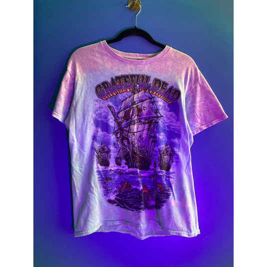 Y2K Liquid Blue Grateful Dead Ship Of Fools Tie Dye T-Shirt Printed Men's Medium