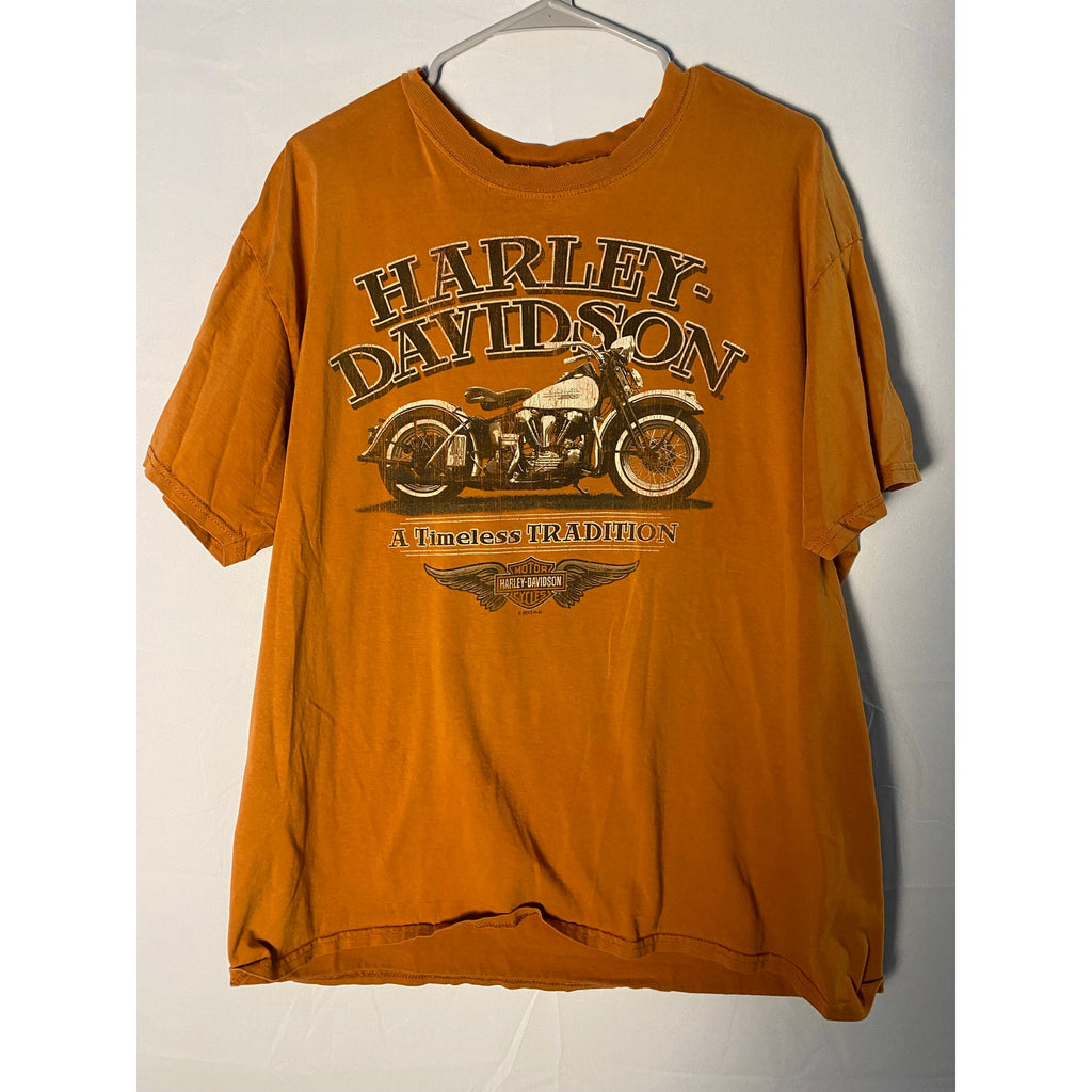 2012 Harley Davidson Asheville, North Carolina Orange Graphic Print Shirt Large