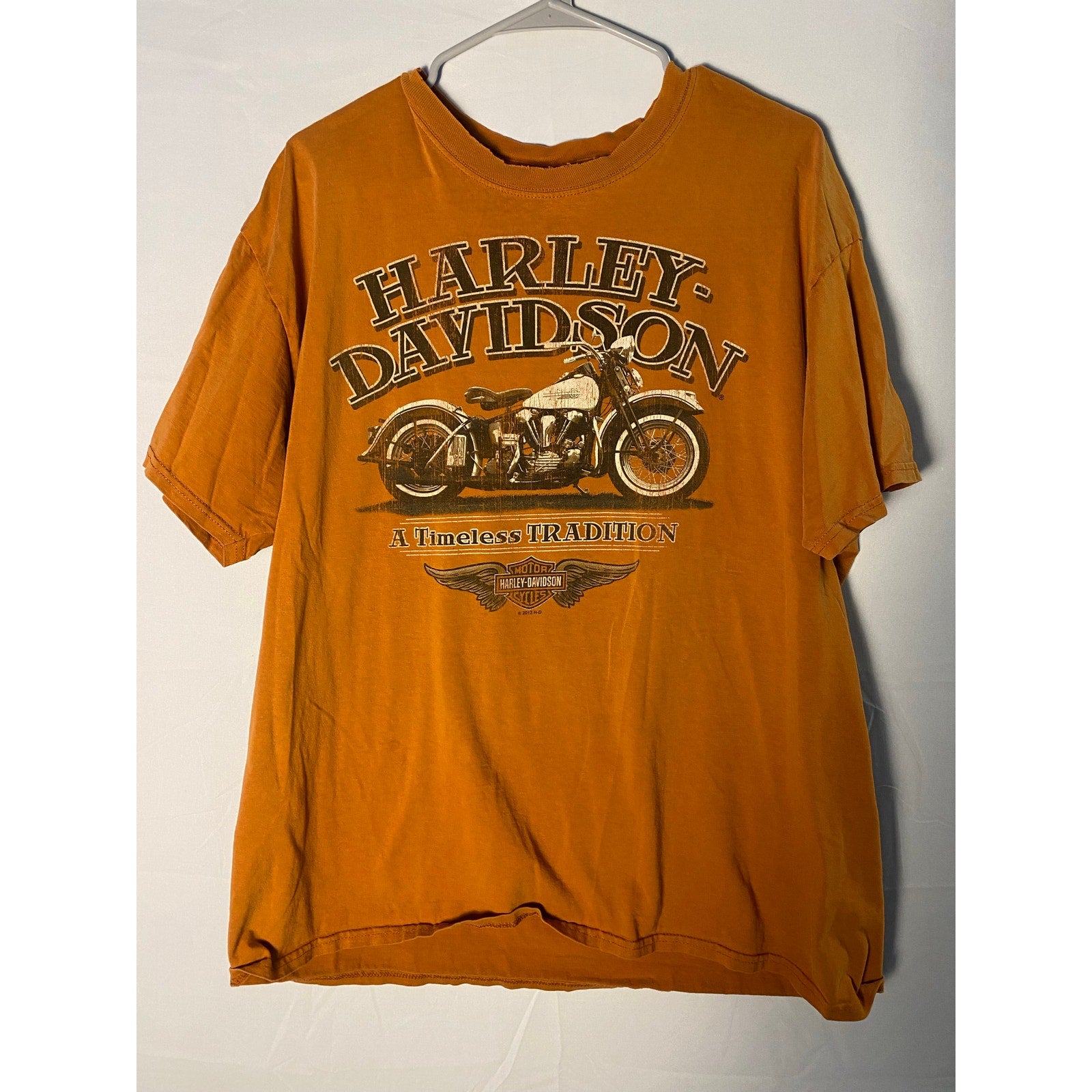 2012 Harley Davidson Asheville, North Carolina Orange Graphic Print Shirt Large