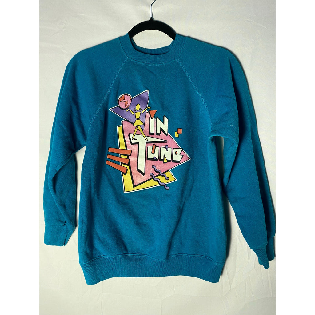Vintage Hanes "In Tune" Graphic Print Blue Teal Crewneck Sweater Women's Small