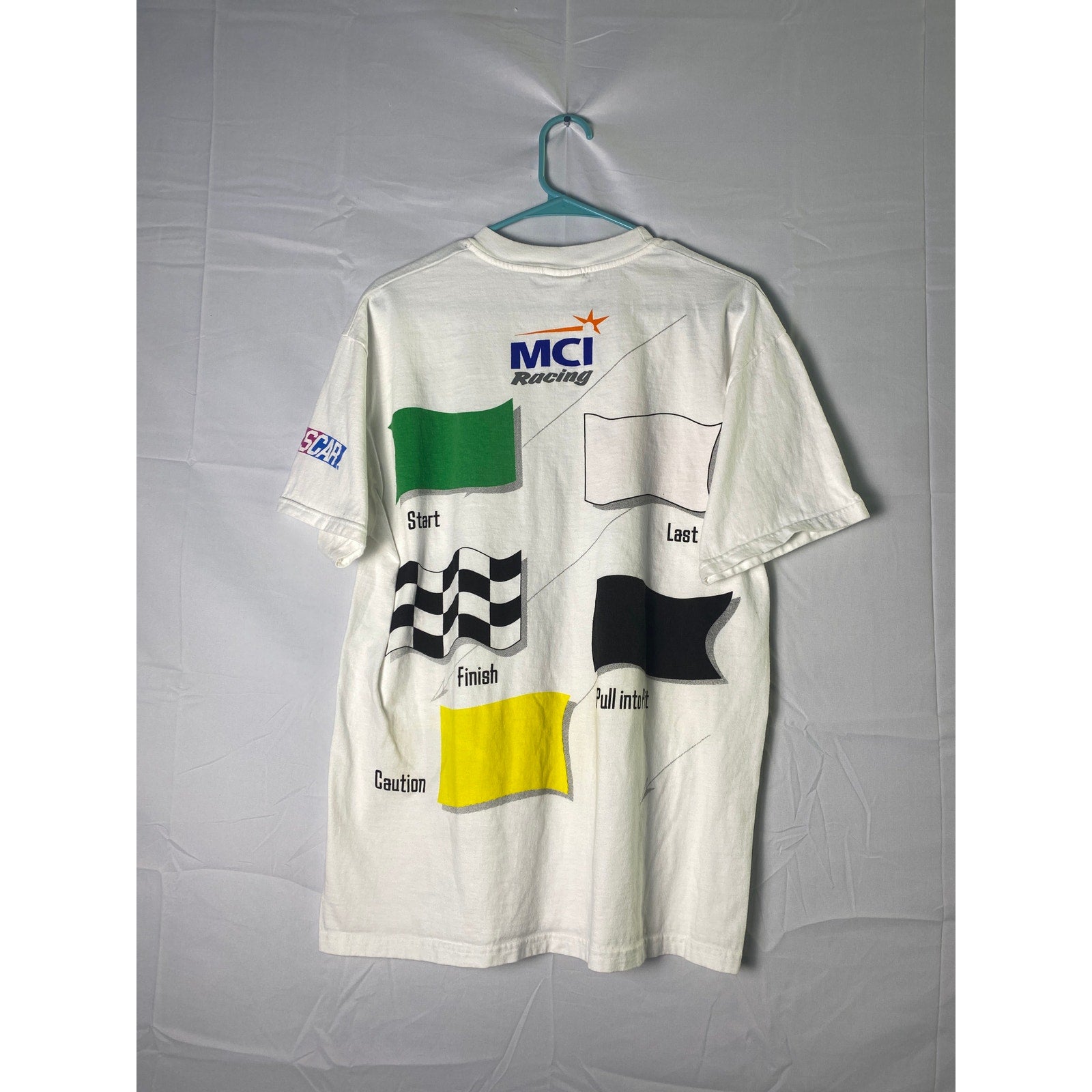 Hanes NASCAR Race Flags Start-Stop-Finish etc White Shirt Men's Size Large