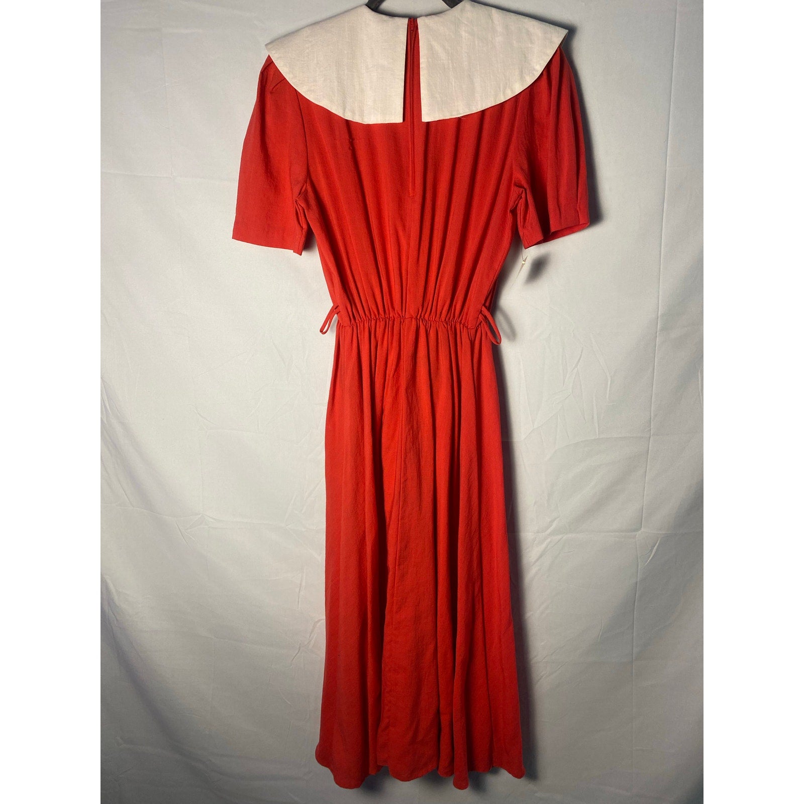 Vintage 70-80s Ultra Dress Red Tea Dress w/ White Lace Edwardian Sailor Collar M