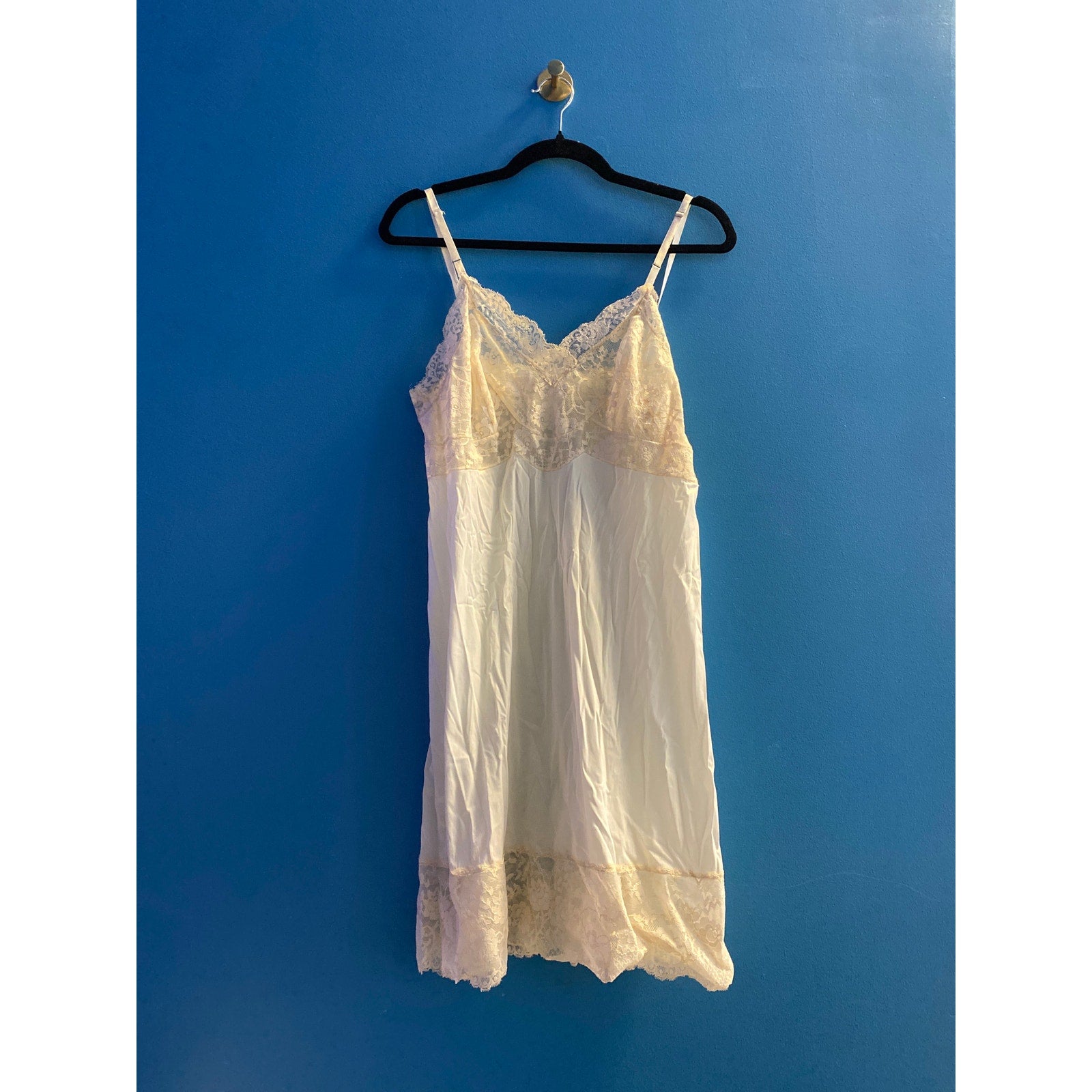 Vintage Nightgown Slip White Lace Dress Sweetheart Neckline Women's Size M/L