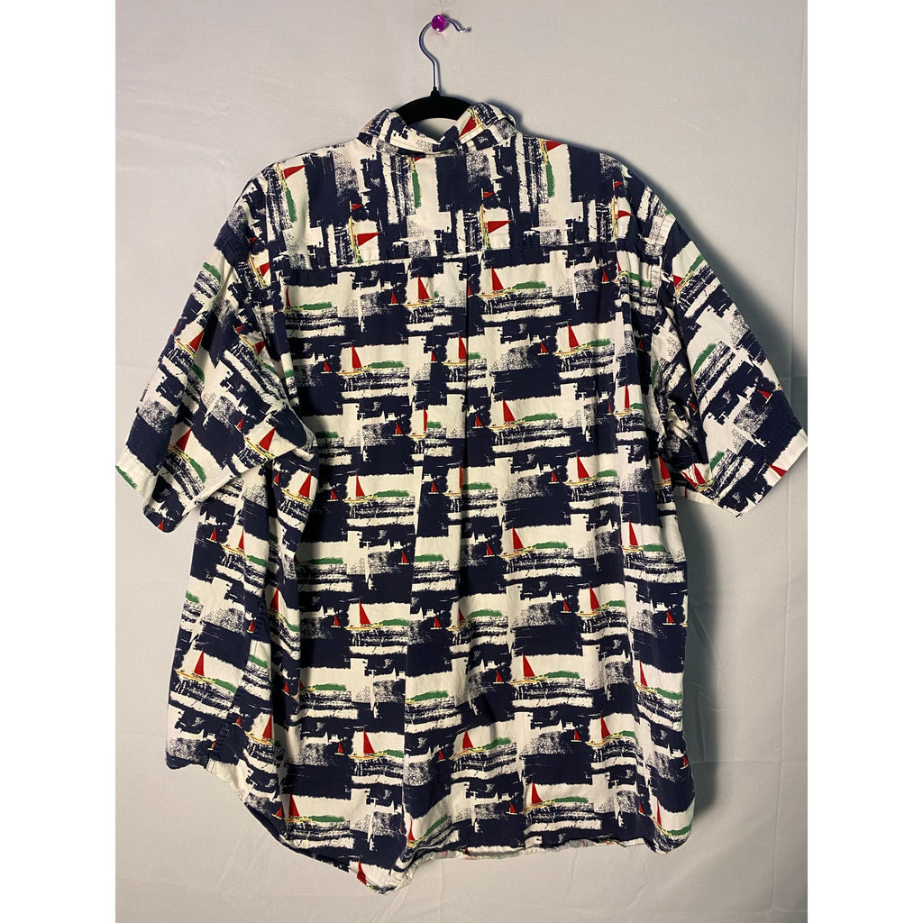 Trader Bay Sailboat Allover print Button Down Shirt 100% Cotton Men's Size XL