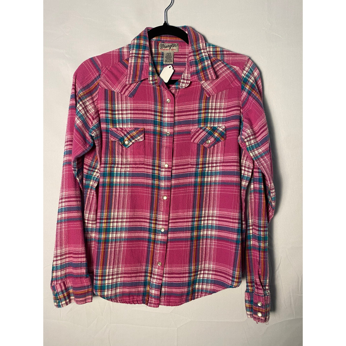 Wrangler Pink Blue White Plaid Button Pearl Snap Women's Size Large