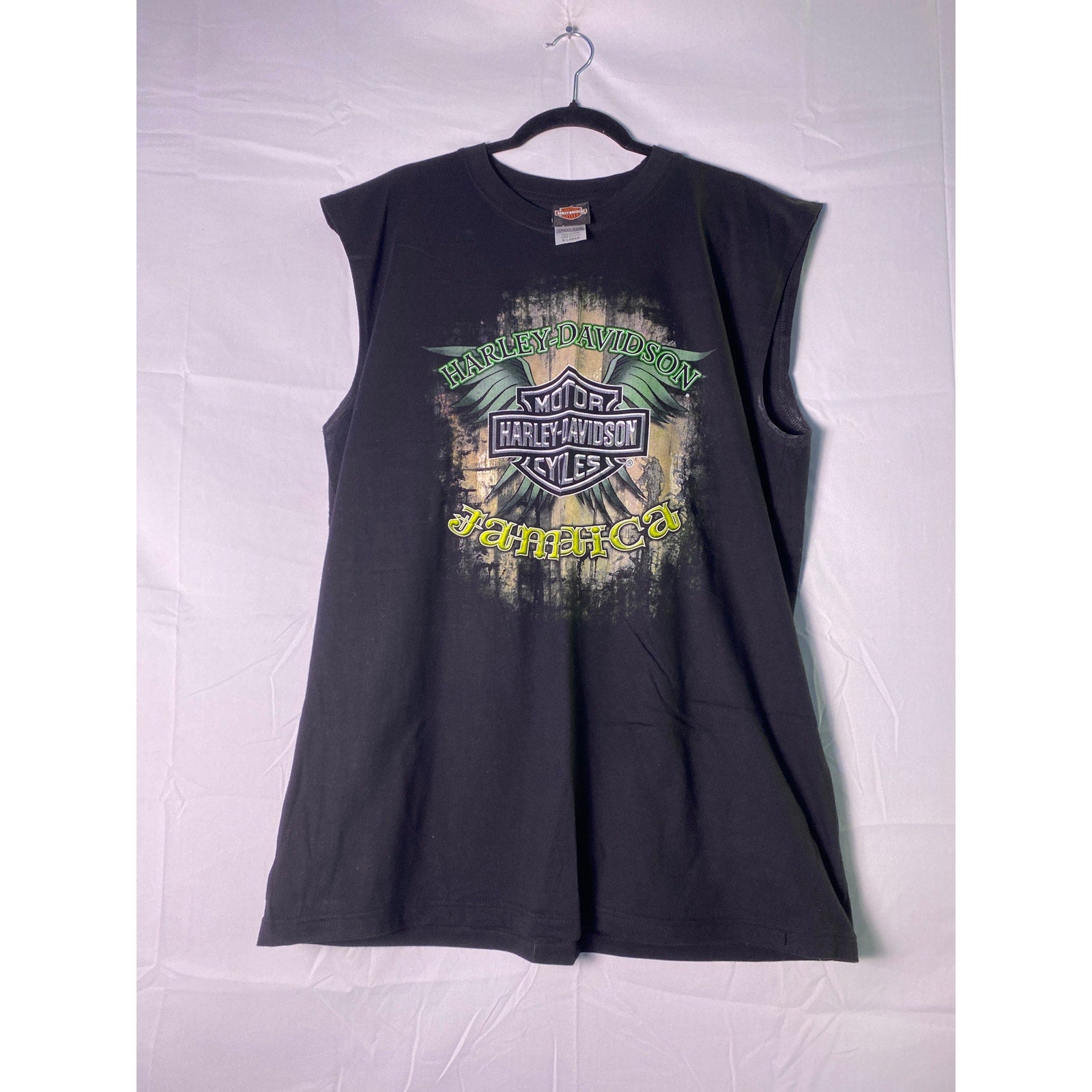 Harley Davidson Motorcycles JAMAICA Graphic Print Black Tank Shirt Men's Size XL